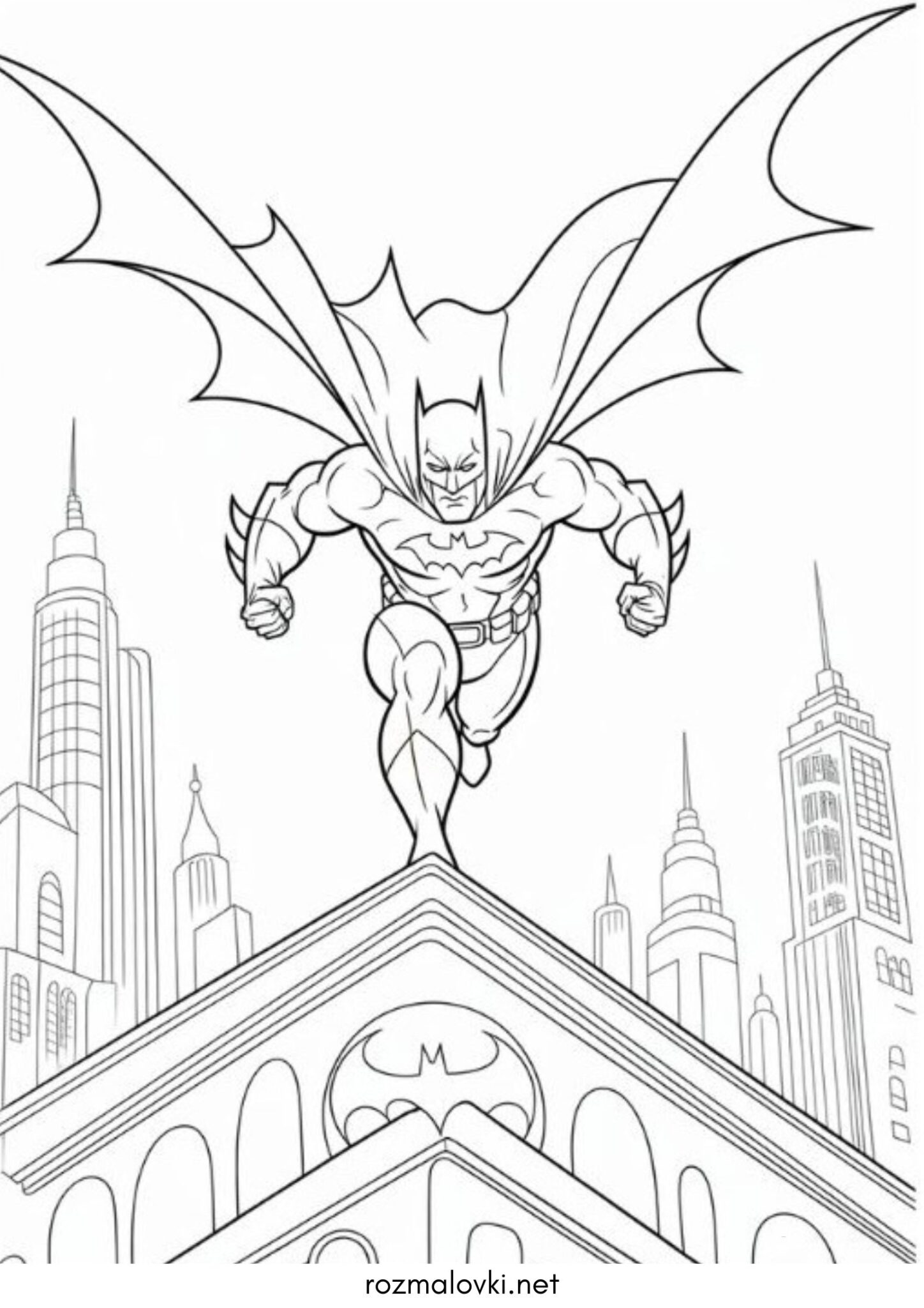 Раскраска Бетмен стрибає з даху