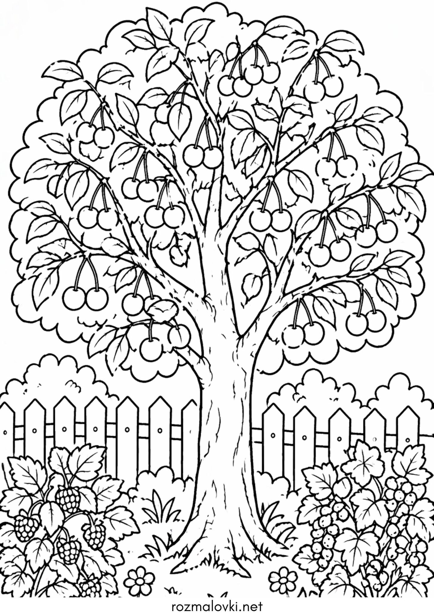 Раскраска Дерево в саду
