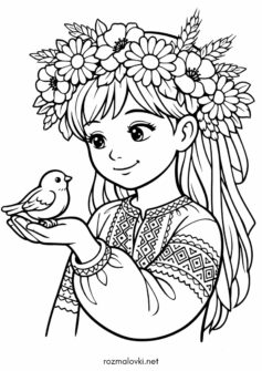 До дня вишиванки – Дівчинка з віночком і пташкою