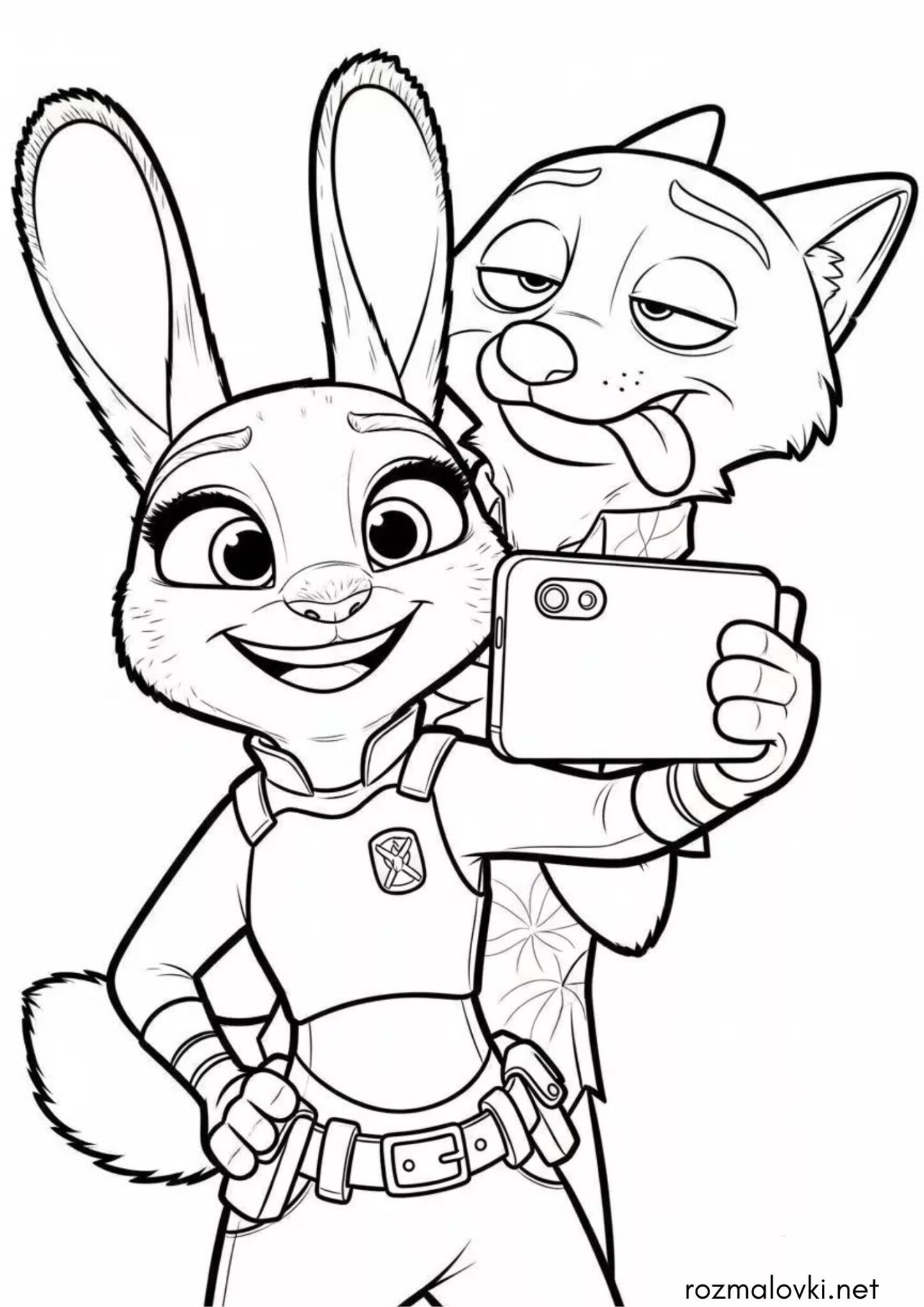 Раскраска Джуді та Нік роблять селфі (Зоотрополіс)