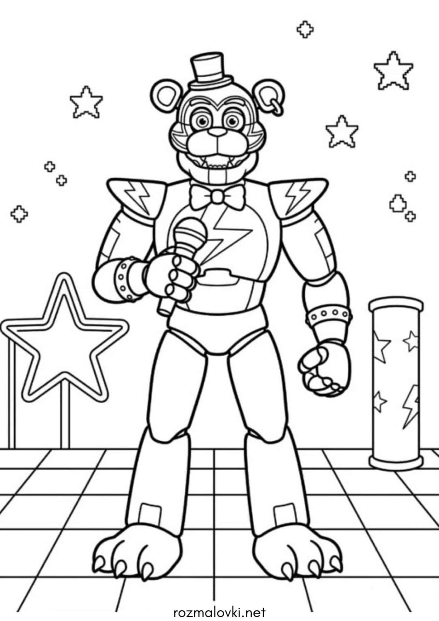 Раскраска Глемрок Фредді на сцені (ФНаФ)