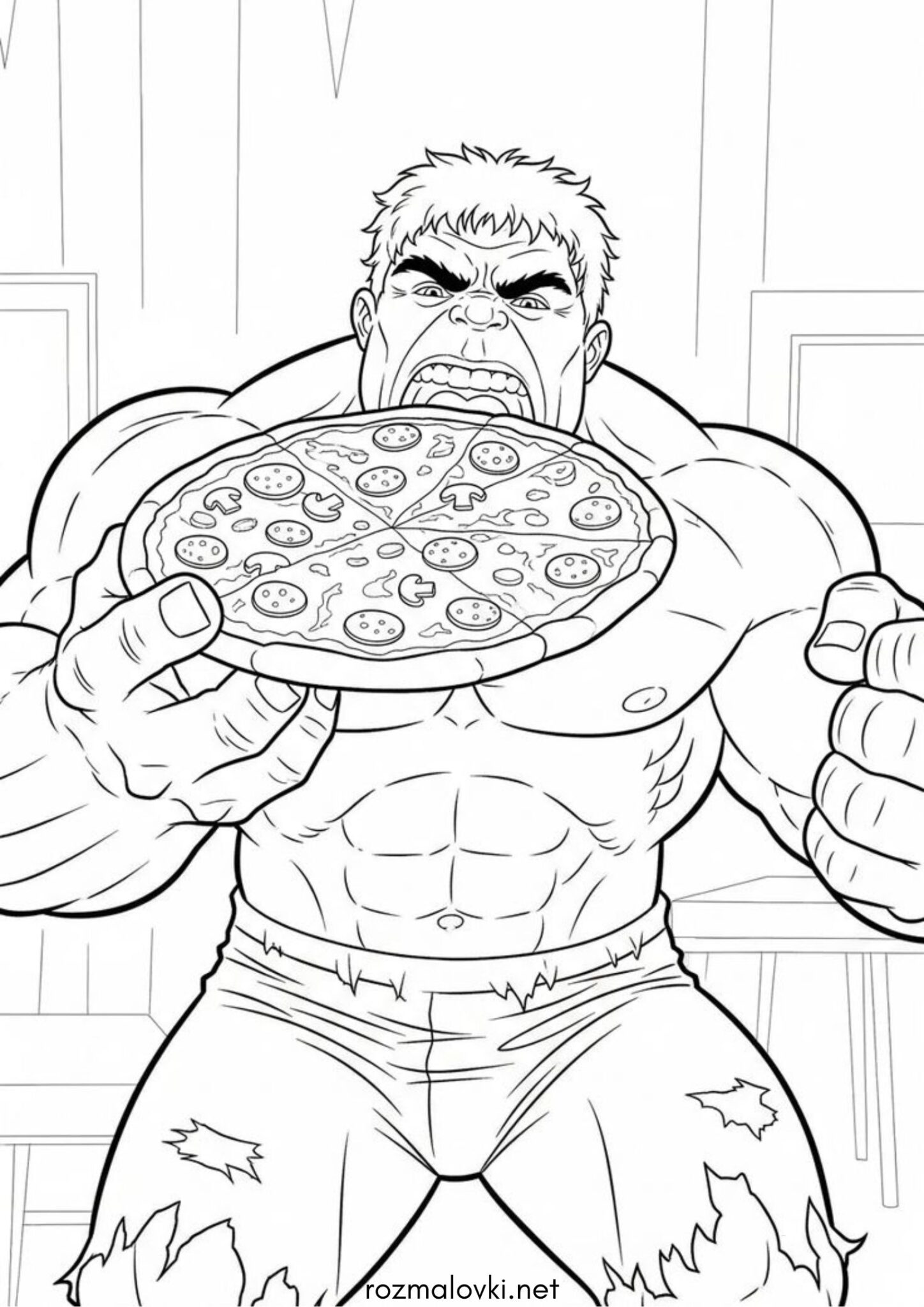 Раскраска Халк та піца