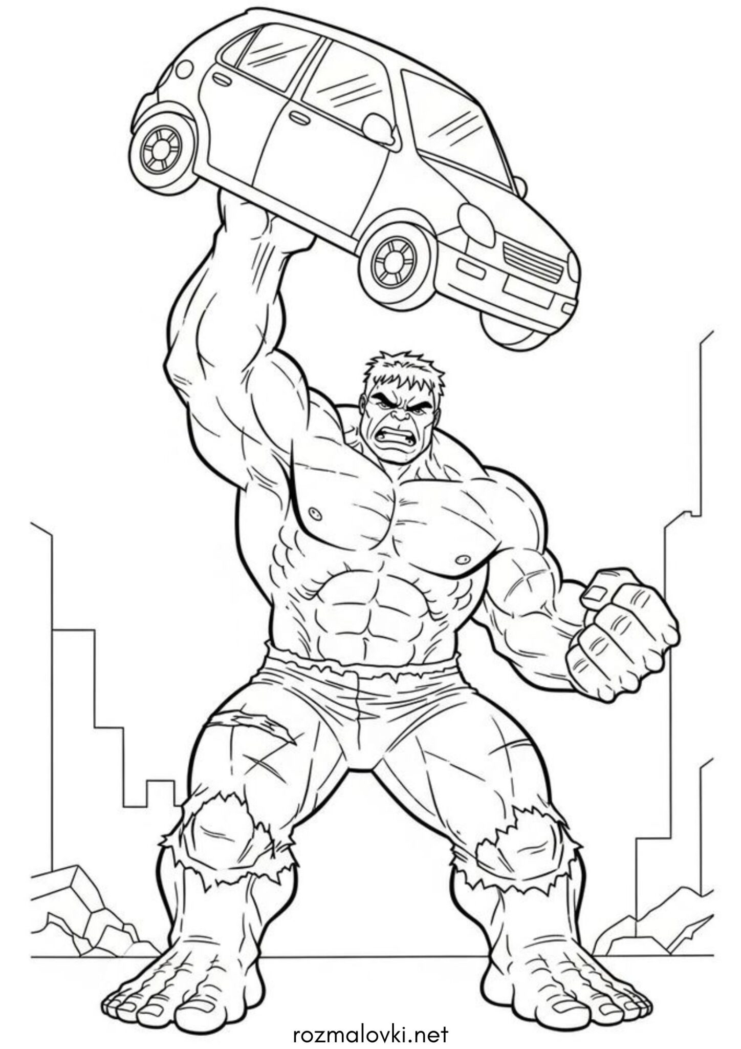 Раскраска Халк з автомобілем