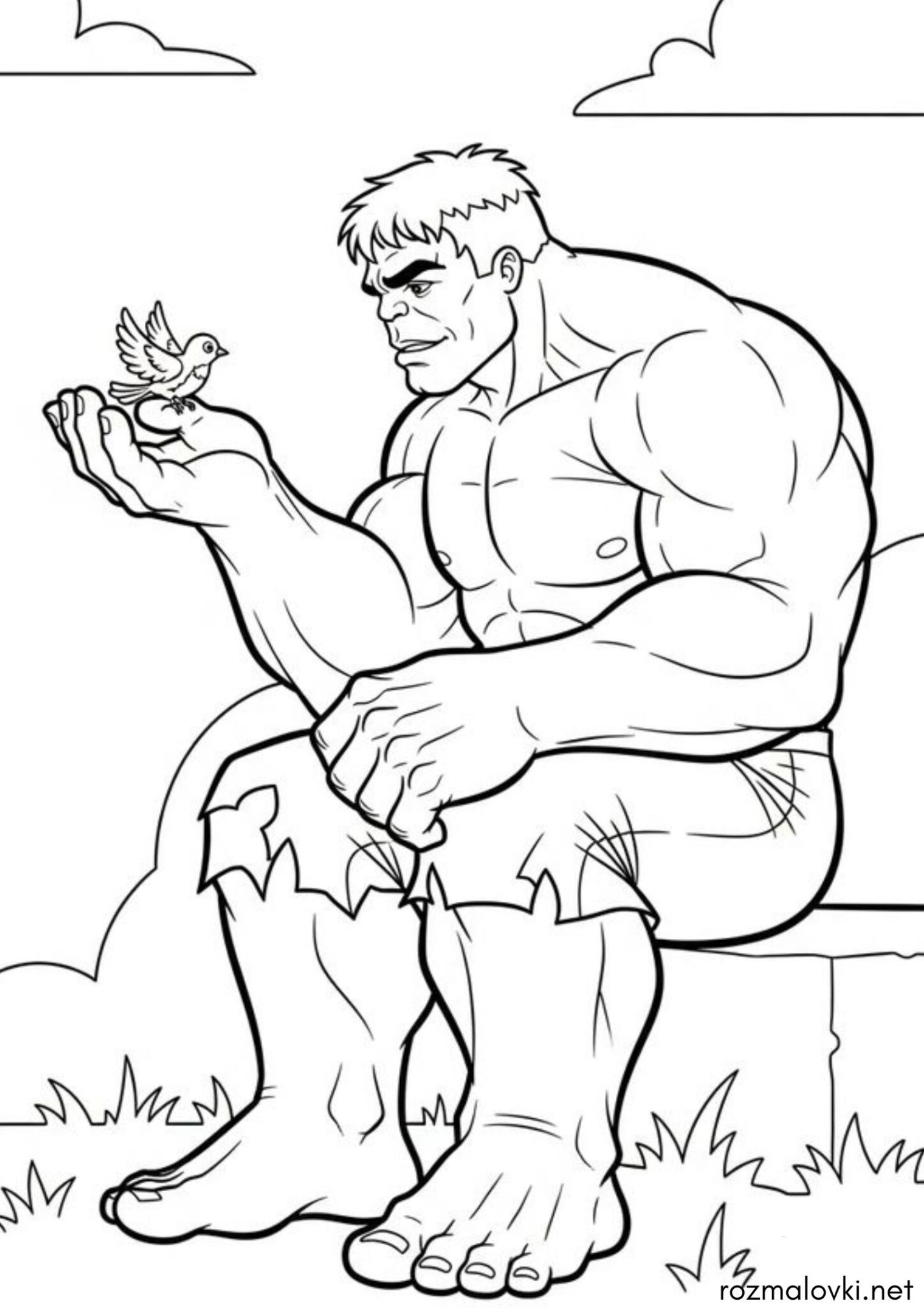 Раскраска Халк з пташкою