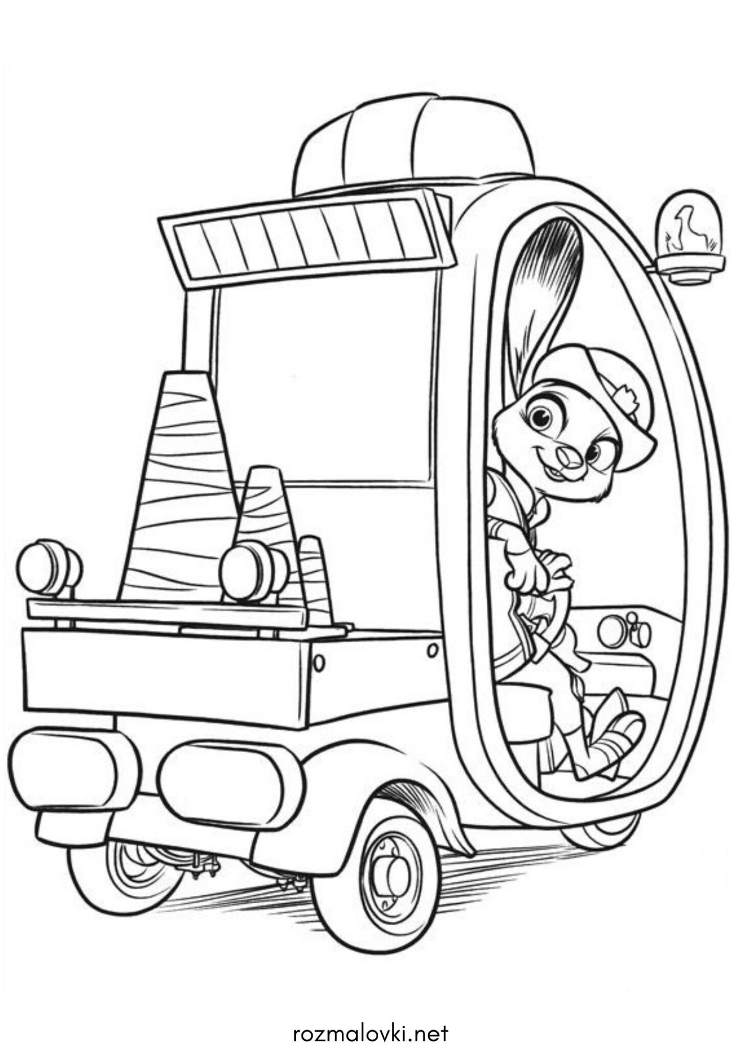 Раскраска Кролик Джуді у поліцейській машині (Зоотрополіс)