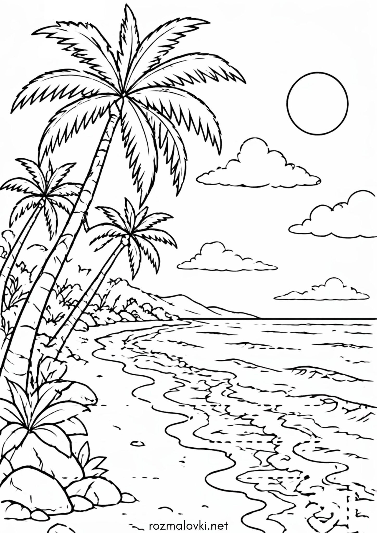 Раскраска Літо, пальми, пісок