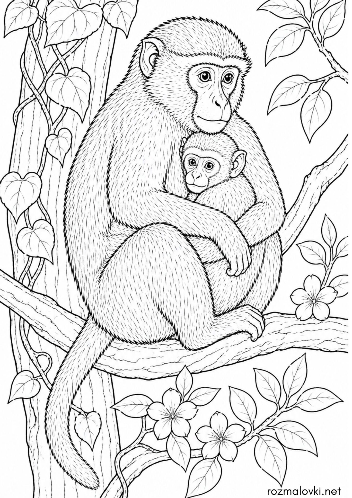 Раскраска Мавпа з дитинчам