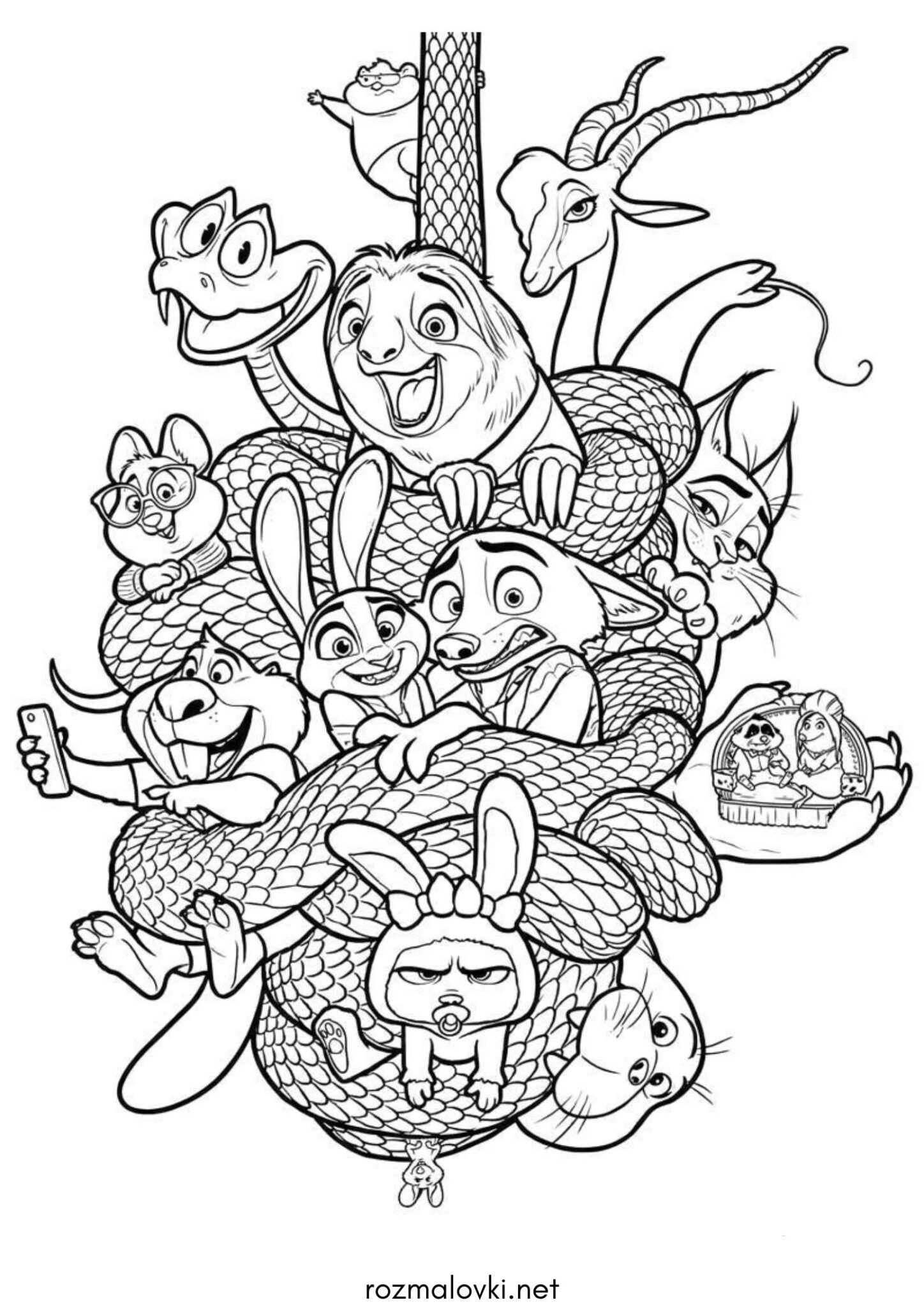 Раскраска Персонажі мультфільму Зоотрополіс 2