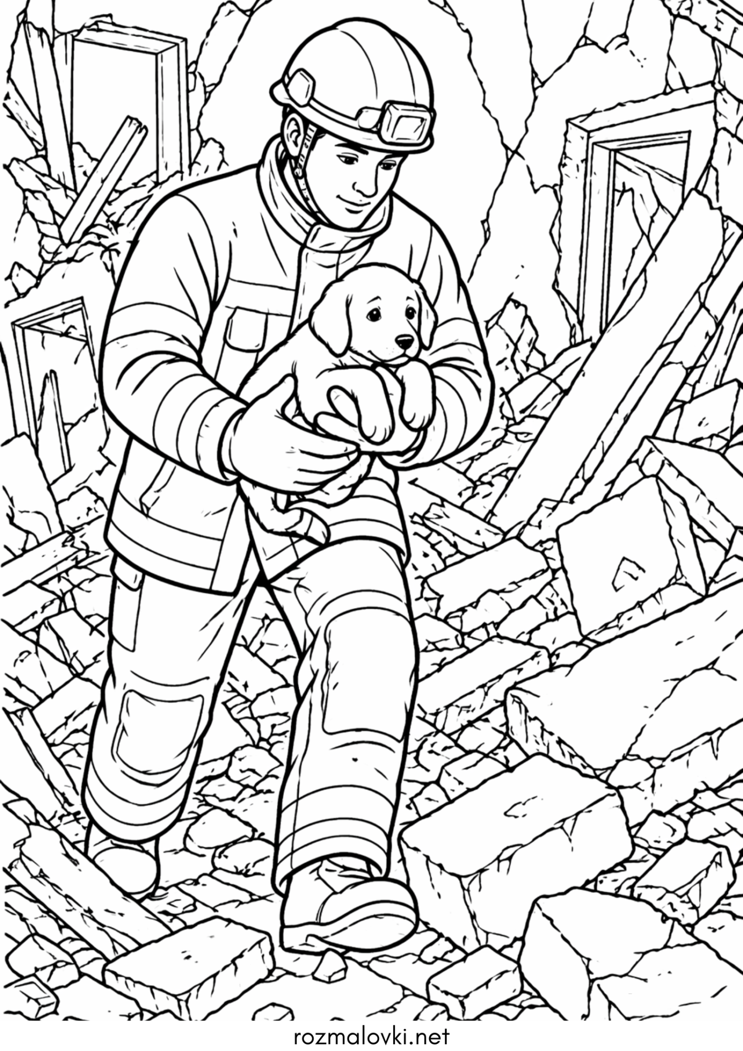 Раскраска До дня цивільного захисту – Порятунок собаки