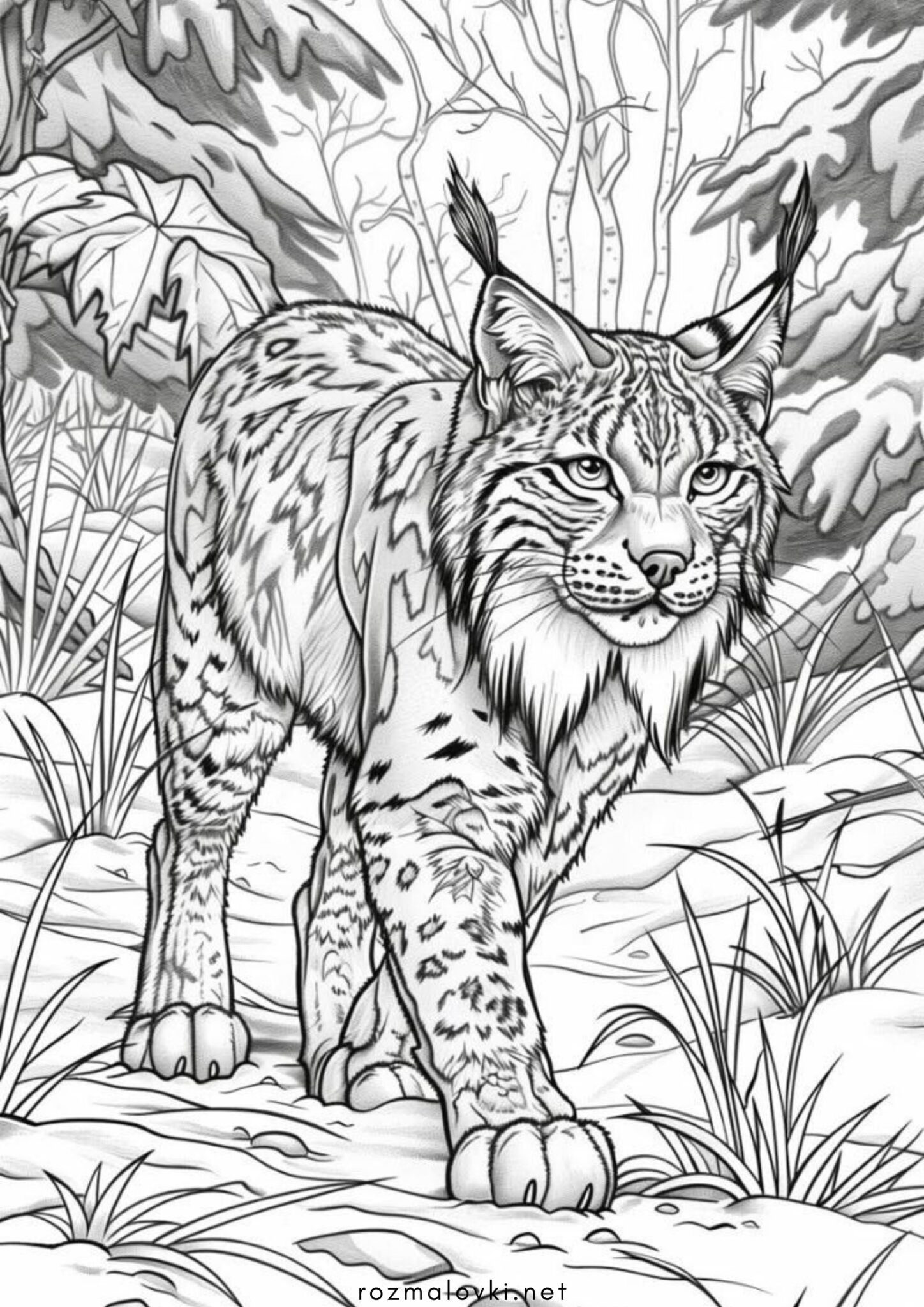 Раскраска Рись взимку