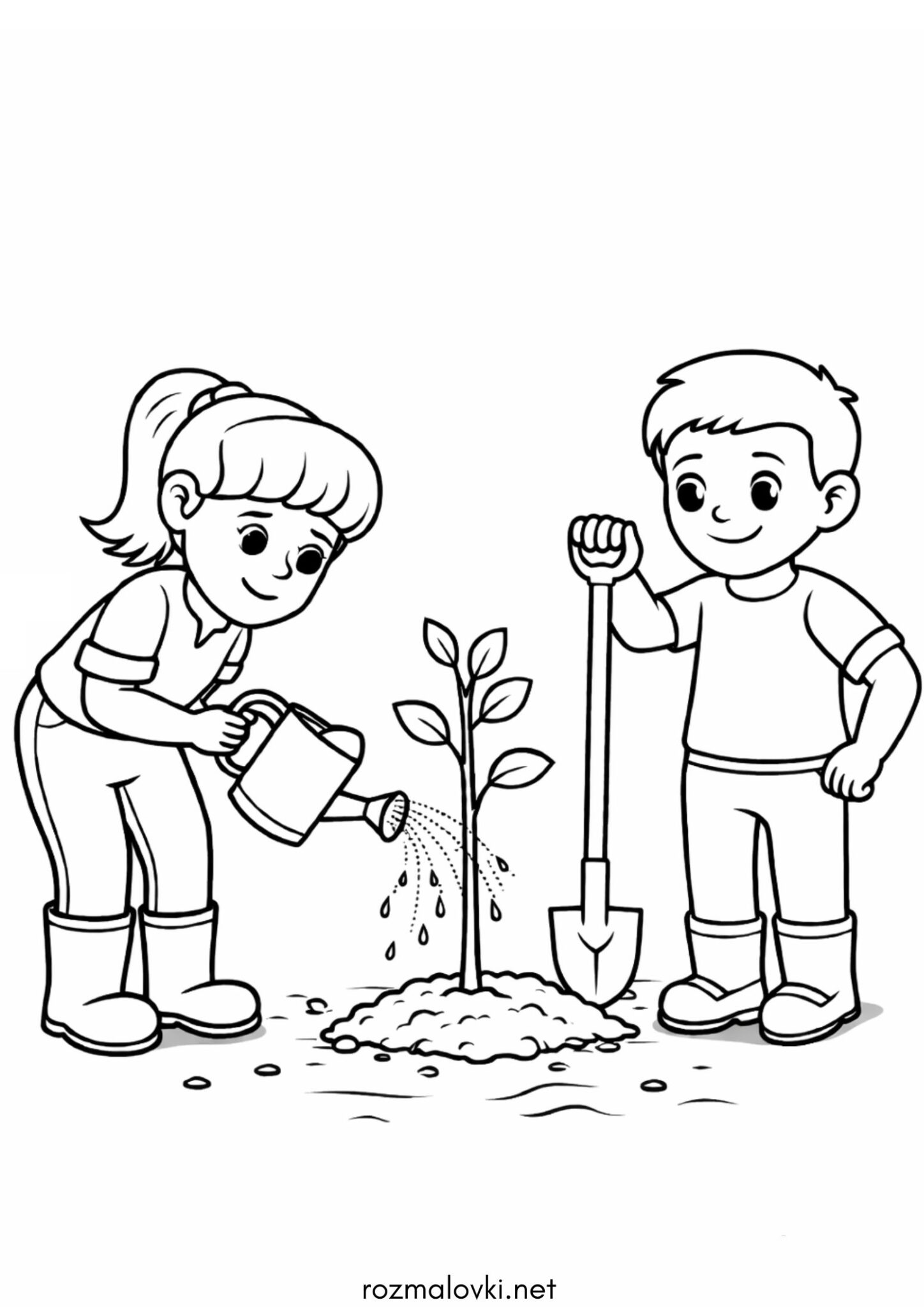 Розмальовка До дня Землі – Саджаємо дерева Раскраска До дня Землі – Саджаємо дерева