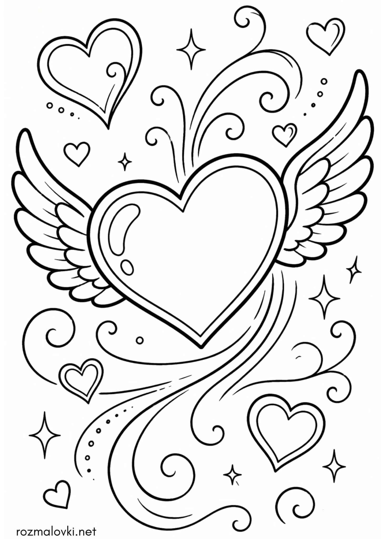 Раскраска Серце з крилами