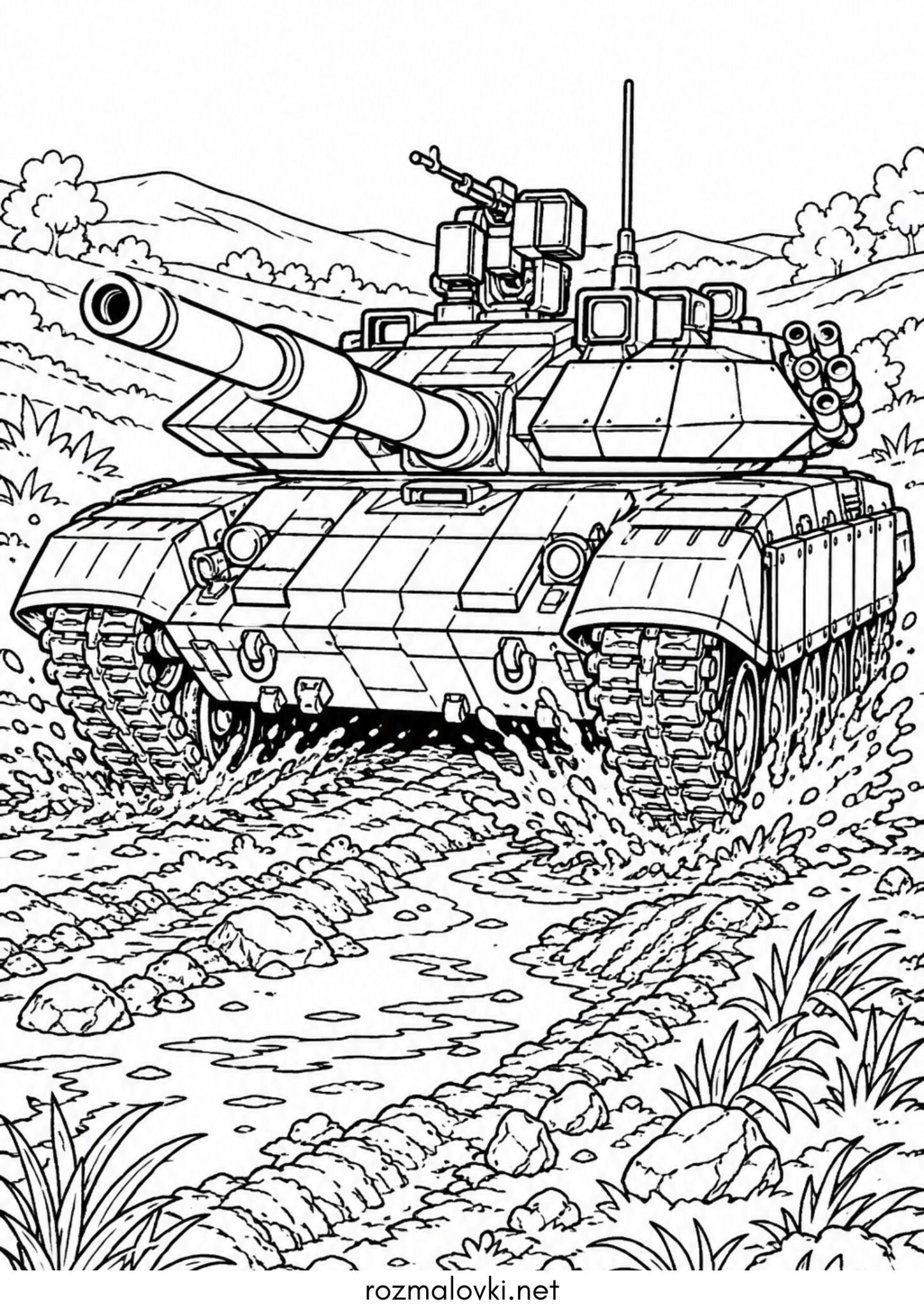 Раскраска Танк по бездоріжжю