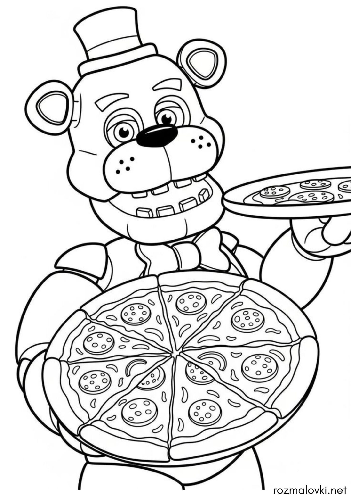 Раскраска Ведмідь Фредді та піца (ФНаФ)