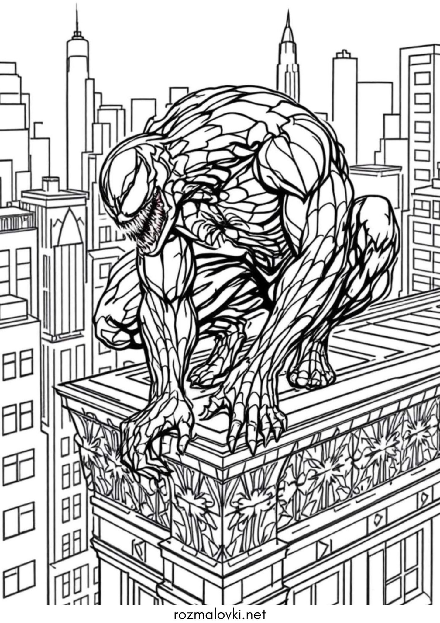 Раскраска Веном на даху