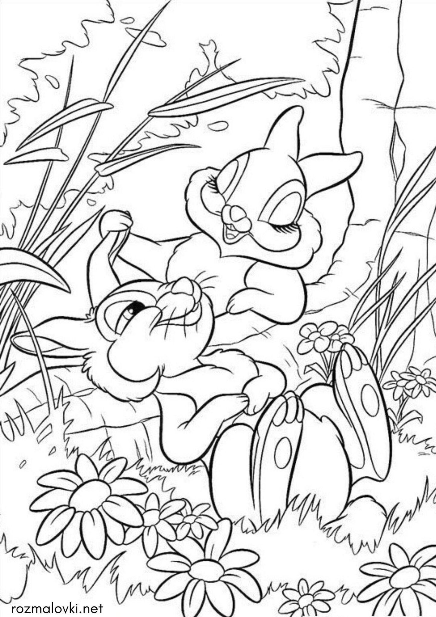 Раскраска Зайчик Топотун з коханою (Бембі)