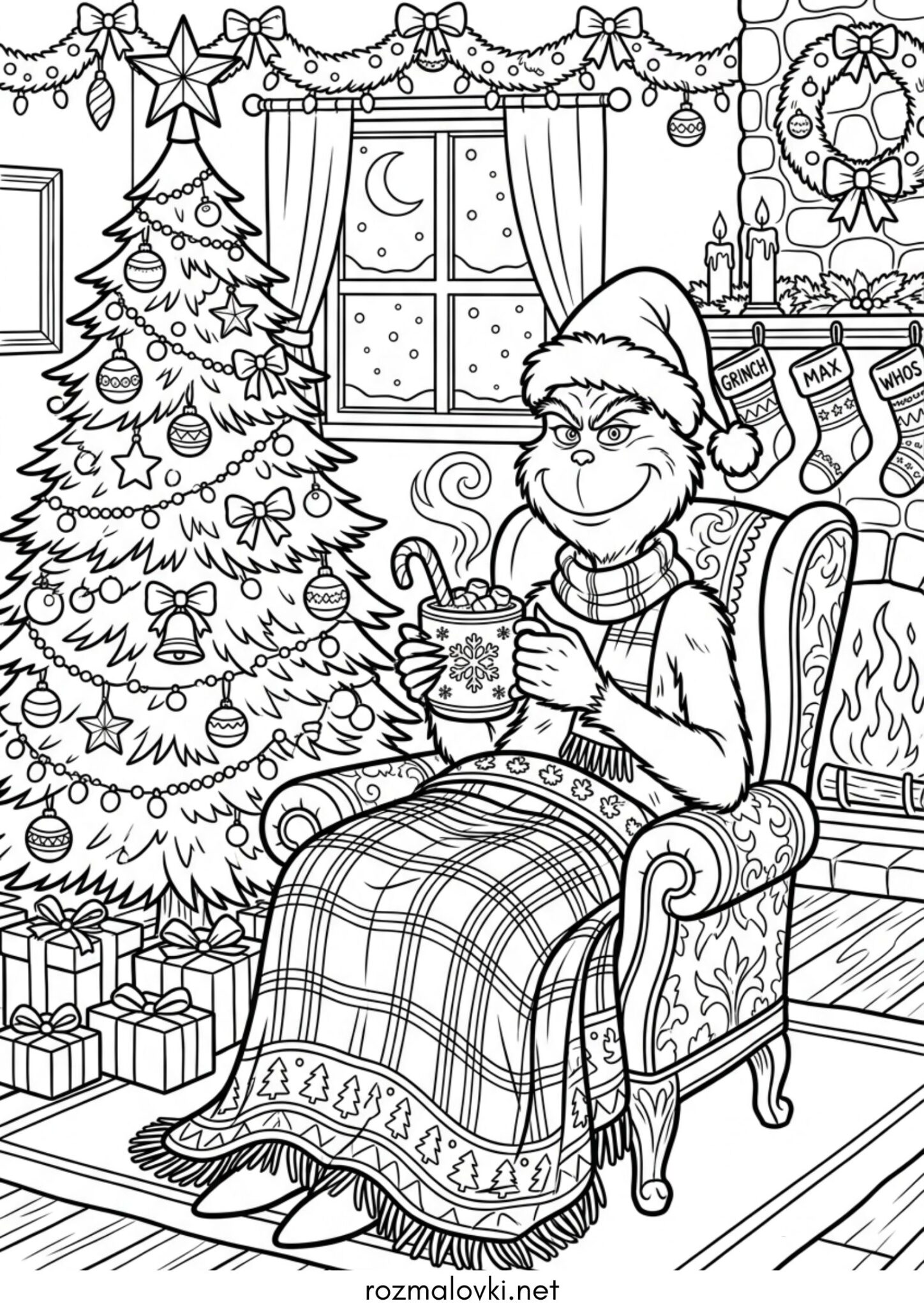 Раскраска Грінч у пледі з какао