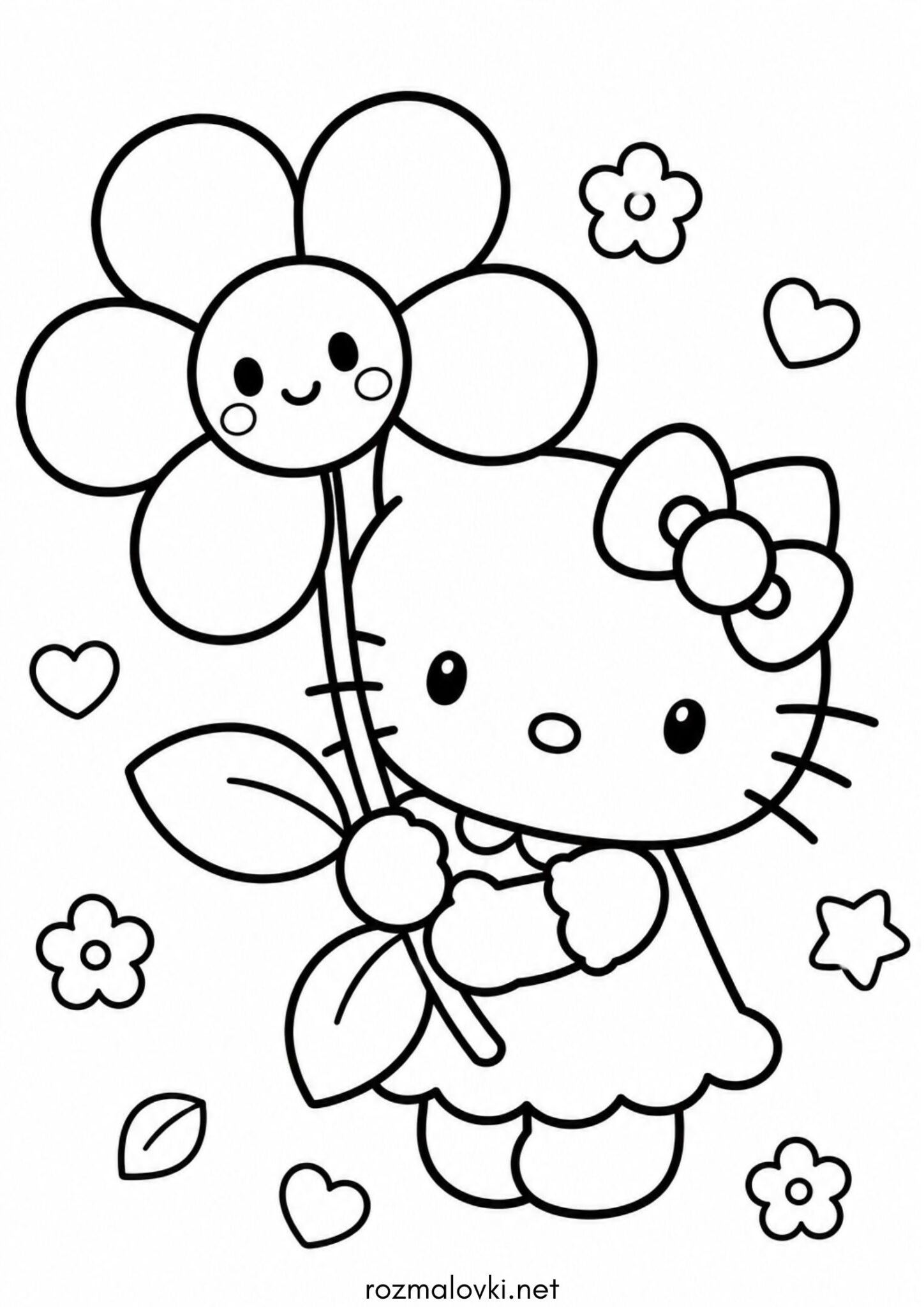 Раскраска Hello Kitty з квіткою