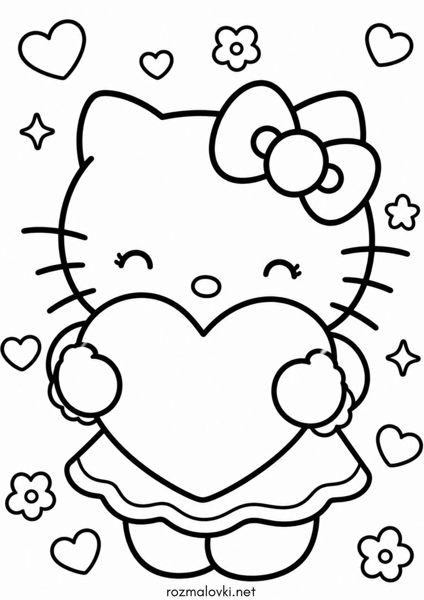 Раскраска Hello Kitty з великим серденьком