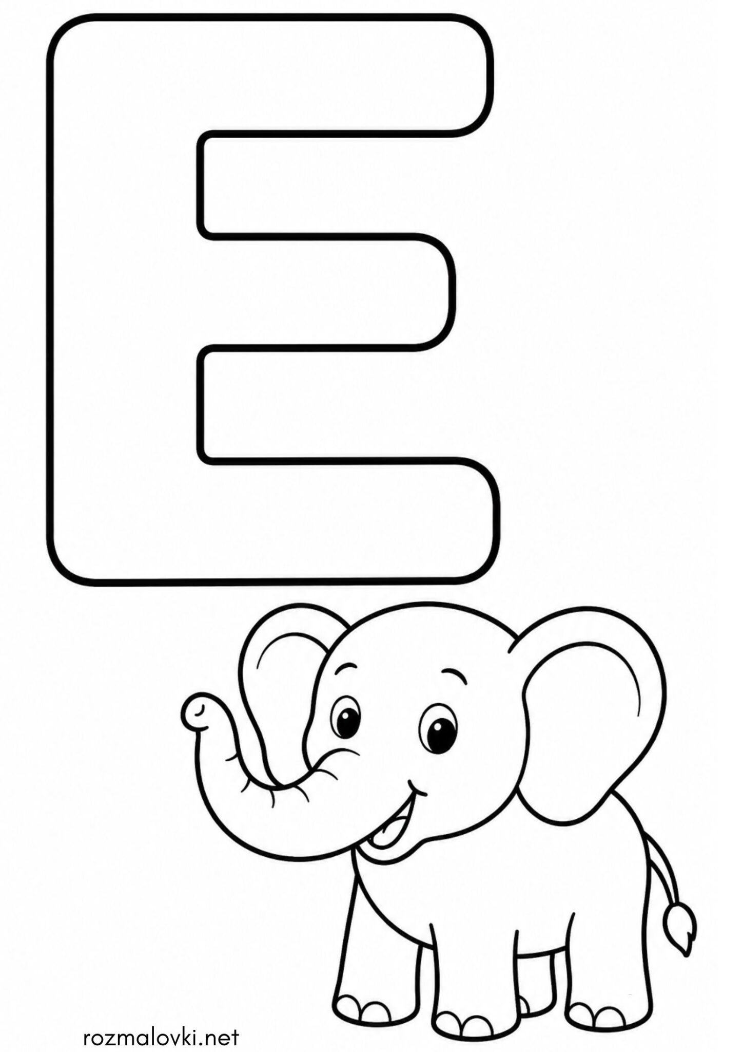 Раскраска Літера E (буква) – Elephant